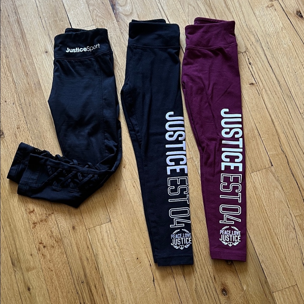 Justice Sport Leggings Trio - Black and Maroon